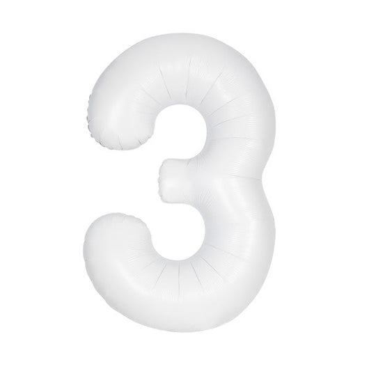 Matte White Number 3 Shaped Foil Balloon 34