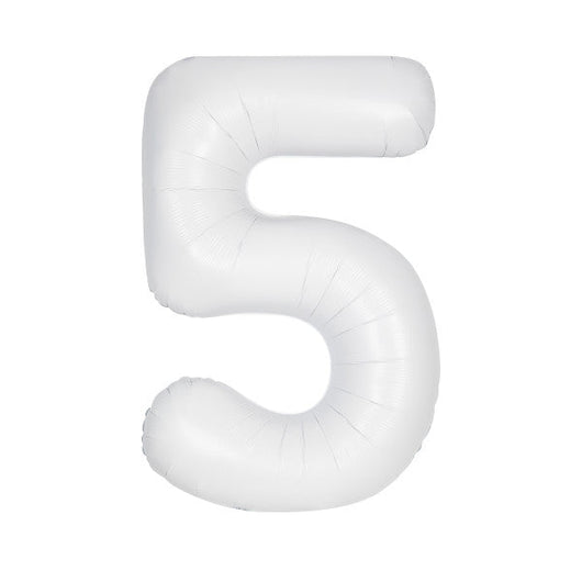Matte White Number 5 Shaped Foil Balloon 34