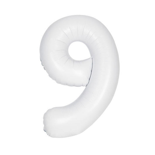 Matte White Number 9 Shaped Foil Balloon 34