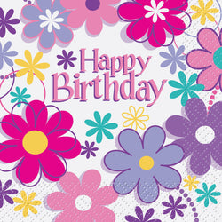 Birthday Blossoms Beverage Napkins, 16ct