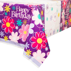 Birthday Blossoms Rectangular Plastic Table Cover, 54