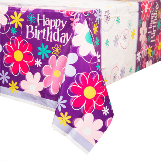 Birthday Blossoms Rectangular Plastic Table Cover, 54