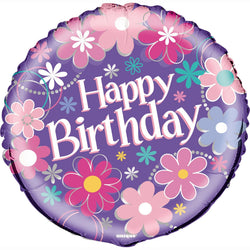 Birthday Blossoms Round Foil Balloon 18