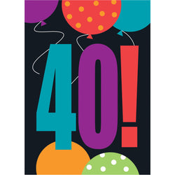 Birthday Cheer Age 40 Invitations, 8ct