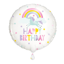 Rainbow & Unicorn Happy Birthday Round Foil Balloon 18