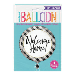 Black Gingham Welcome Home Round Foil Balloon 18