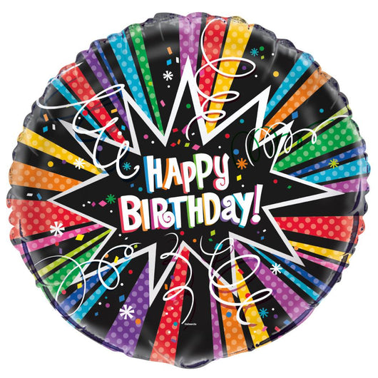 Rainbow Starburst Happy Birthday Round Foil Balloon 18