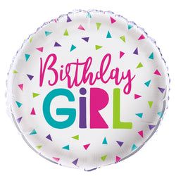 Confetti Birthday Girl Round Foil Balloon 18
