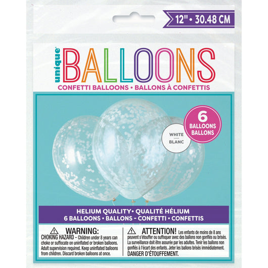 Clear Latex Balloons with White Confetti 12