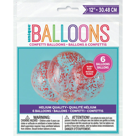 Clear Latex Balloons with Ruby Red Confetti 12