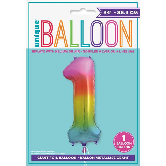 Rainbow Number 1 Shaped Foil Balloon 34