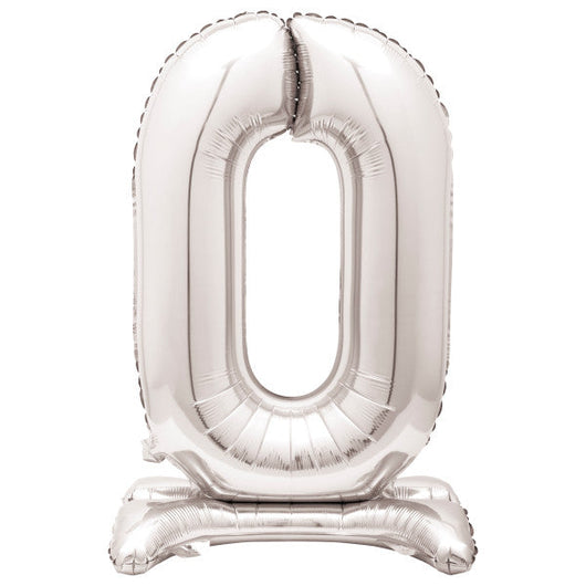 Silver Number 0 Shaped Standing Foil Balloon 30