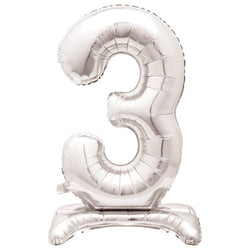 Silver Number 3 Shaped Standing Foil Balloon 30