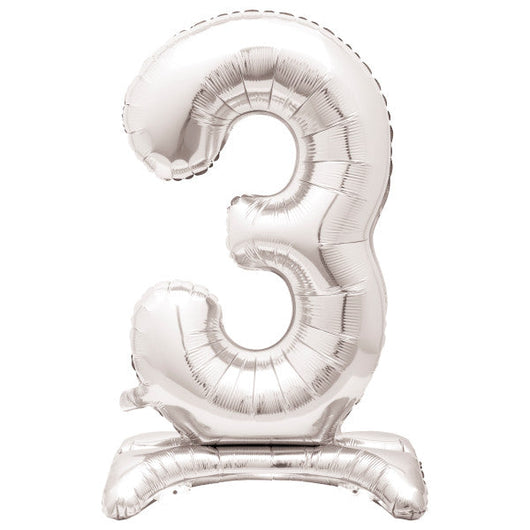 Silver Number 3 Shaped Standing Foil Balloon 30