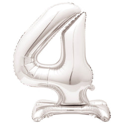 Silver Number 4 Shaped Standing Foil Balloon 30