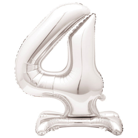 Silver Number 4 Shaped Standing Foil Balloon 30