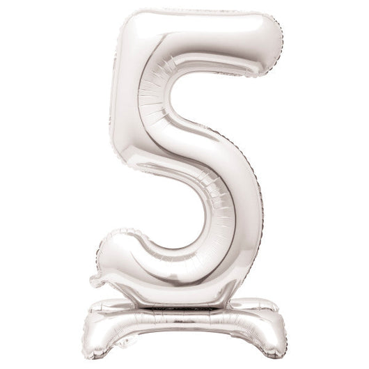Silver Number 5 Shaped Standing Foil Balloon 30