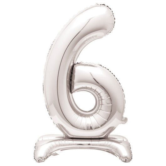 Silver Number 6 Shaped Standing Foil Balloon 30