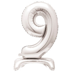 Silver Number 9 Shaped Standing Foil Balloon 30