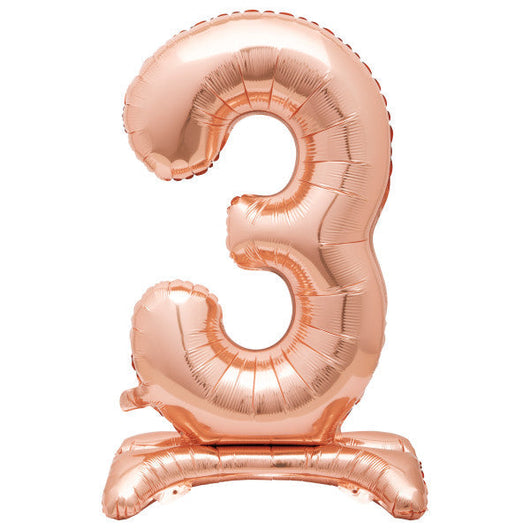 Rose Gold Number 3 Shaped Standing Foil Balloon 30