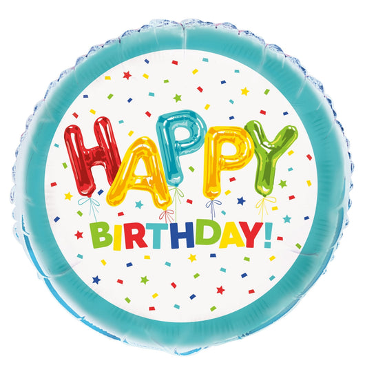 Happy Balloon Birthday Round Foil Balloon 18