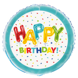 Happy Balloon Birthday Round Foil Balloon 18
