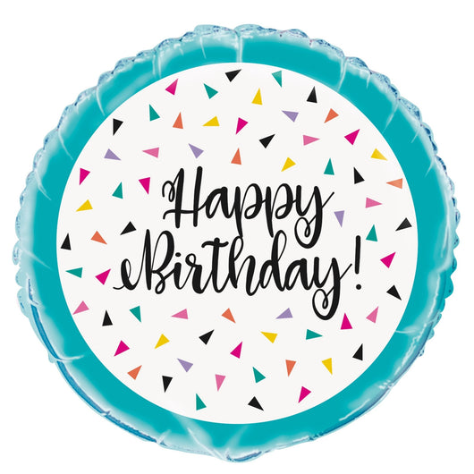 Triangle Confetti Birthday Round Foil Balloon 18
