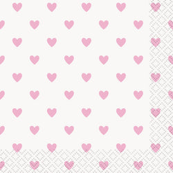 Pink Hearts Baby Shower Beverage Napkins, 16ct