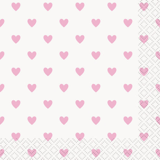 Pink Hearts Baby Shower Beverage Napkins, 16ct
