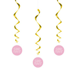 Pink Hearts Baby Shower Hanging Swirl Decorations, 26