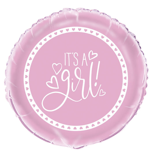 Pink Hearts Baby Shower Round Foil Balloon 18
