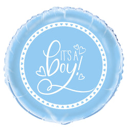 Blue Hearts Baby Shower Round Foil Balloon 18