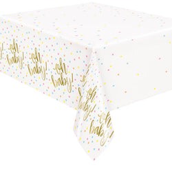 Oh Baby Gold Baby Shower Rectangular Plastic Table Cover, 54