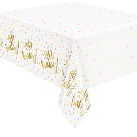 Oh Baby Gold Baby Shower Rectangular Plastic Table Cover, 54