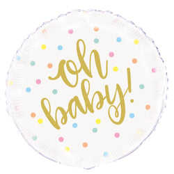 Oh Baby Gold Baby Shower Round Foil Balloon 18