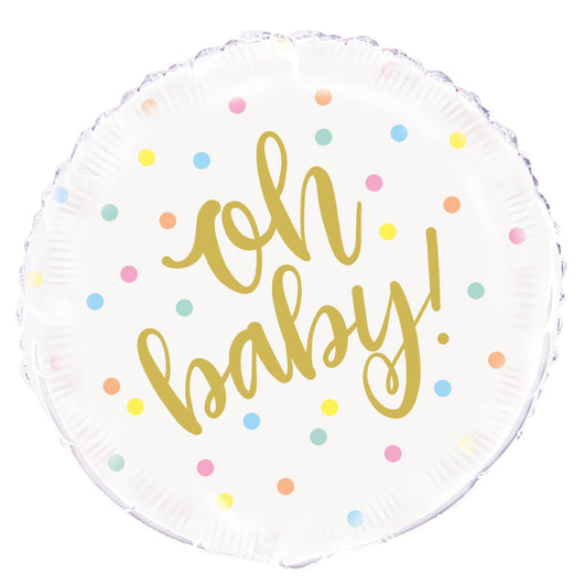 Oh Baby Gold Baby Shower Round Foil Balloon 18