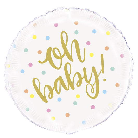 Oh Baby Gold Baby Shower Round Foil Balloon 18