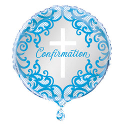 Fancy Blue Cross Confirmation Round Foil Balloon 18