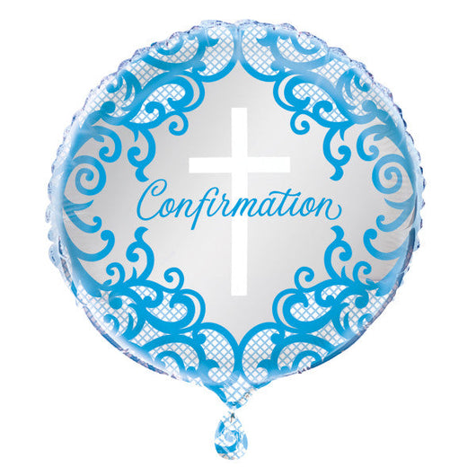 Fancy Blue Cross Confirmation Round Foil Balloon 18