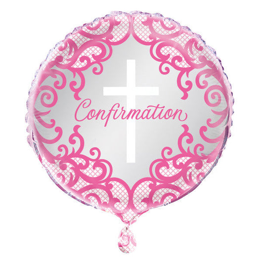 Fancy Pink Cross Confirmation Round Foil Balloon 18