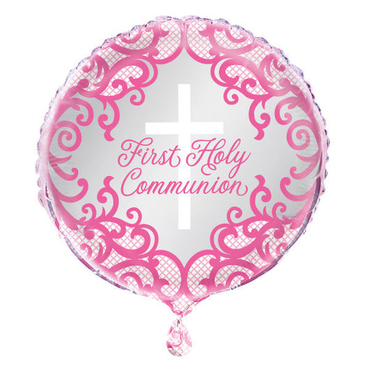 Fancy Pink Cross First Holy Communion Foil Balloon 18