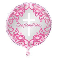 Fancy Pink Cross Confirmation Round Foil Balloon 18