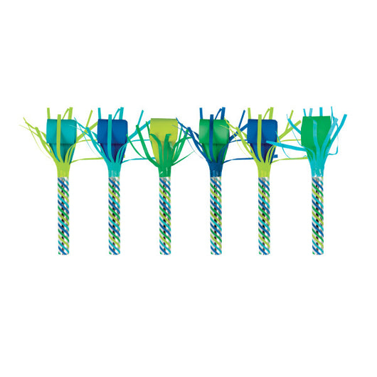 Blue & Green Dinosaur 6 Fringed Party Blowouts