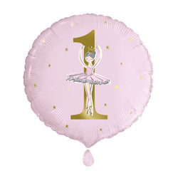 Ballerina Pink & Gold 1st Birthday Round Foil Balloon 18