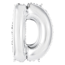Silver Letter D Shaped Foil Balloon 14