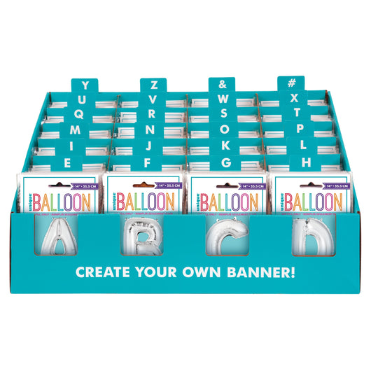 Silver Letter Foil Balloon Pre-Packed CDU Display, 168pc