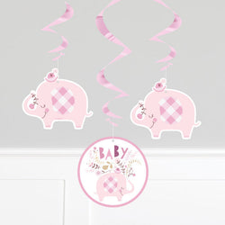 Pink Floral Elephant Hanging Swirl Decorations, 26