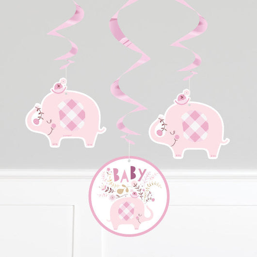 Pink Floral Elephant Hanging Swirl Decorations, 26