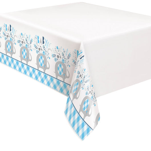 Blue Floral Elephant Plastic Table Cover, 54