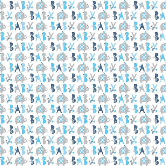 Blue Floral Elephant Gift Wrap 30